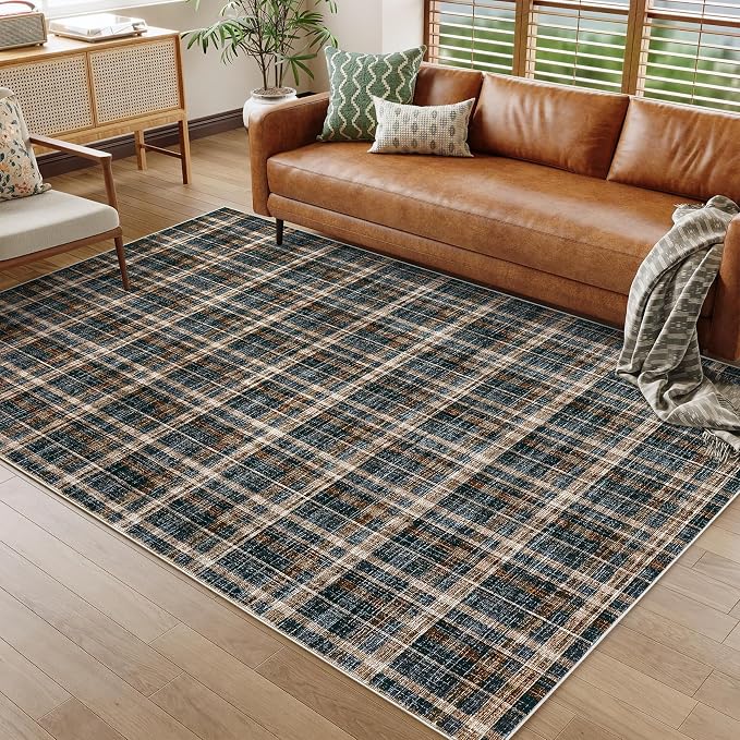 Washable 5 x 7 Area Rugs for Bedroom Modern Accent Rug Non Slip Indoor Soft Throw Rugs Low Pile Farmhouse Stain Resistant Carpet for Living Room Office Dorm Nursery, Black&Brown