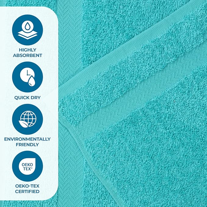 Superior 24-Piece Cotton Face Towel/Washcloth Set, Small Towels for Facial, Spa, Resort, Quick Wash, Gym, Resort, Bathroom Essentials, Master/Guest Bath Decor, Soft, Franklin Collection, Turquoise