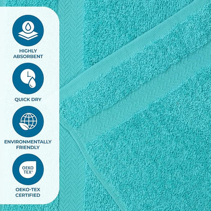 Superior 8-Piece Cotton Hand Towel Set, Small Towels for Fast Dry, Home Essentials, Bathroom Decor, Face, Body, Spa, Resort, Gym, Lightweight, Soft, House Accessories, Franklin Collection, Turquoise