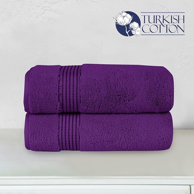 Elegant Comfort Premium Turkish Cotton 2 Pack Bath Towel Set - 27 x 54 inch, Luxurious Hotel Spa Quality 100% Turkish Cotton 2PC Bath Towel Set - Highly Absorbent - Soft Bathroom Towels, Purple