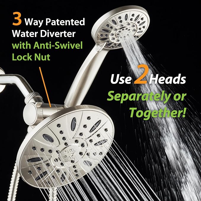 AquaDance 7" Premium High Pressure 3-way Rain & Handheld Shower Head Combo | Enjoy Luxury 7-inch Showerhead & 6-mode Hand Shower Separately or Together! Premium Stainless Steel Hose - Nickel