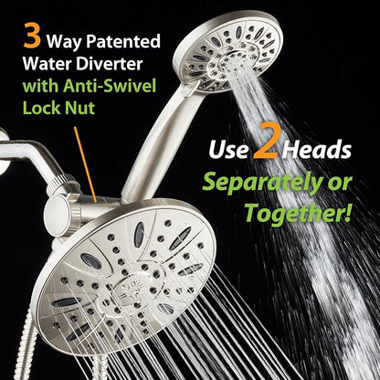 AquaDance 7" Premium High Pressure 3-way Rain & Handheld Shower Head Combo | Enjoy Luxury 7-inch Showerhead & 6-mode Hand Shower Separately or Together! Premium Stainless Steel Hose - Nickel