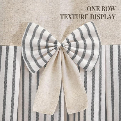 Farmhouse Shower Curtain Linen Bow Pleated Green Stripe 72"W x 72"L | Farmhouse Style, Chic Bow, Striped, Linen Fabric, Rustic, Country, Natural Look, Washable, for Bathroom Bathtub