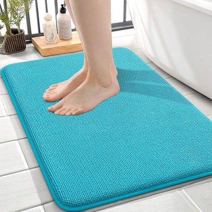 OLANLY Memory Foam Small Bathroom Rugs 24x16, Absorbent Bath Mat, Aqua Sky | Soft Quick Dry Bath Rugs, Non-Slip Carpet, Machine Washable Mat for Bathroom Floor, Tub and Shower, Home Decor Accessories