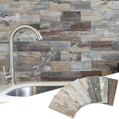 Yipscazo Peel and Stick backsplash 3 x 6 Inches 3D PVC Composite Wall Tile Stick on Backsplash Tile for Kitchen Bathroom, Laundry Room, Fireplace(Wood, 100 Pieces)