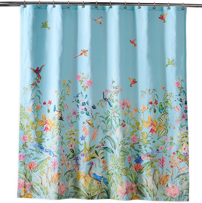 Maison d' Hermine Shower Curtain 100% Cotton One Panel 70"x72" Washable Fabric Shower Curtains for Bathroom, Easy Hanging with 12 Button Holes - Home Hotel Spa Easter Gifts (Paradisio)