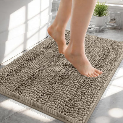OLANLY Thick Small Bathroom Rugs 24x16, Soft Chenille Bath Rugs, Warm Taupe | Rubber Backing, Machine Wash, Extra Absorbent Striped Bath Mats for Bathroom Floor, Tub and Shower, Home Decor Accessories