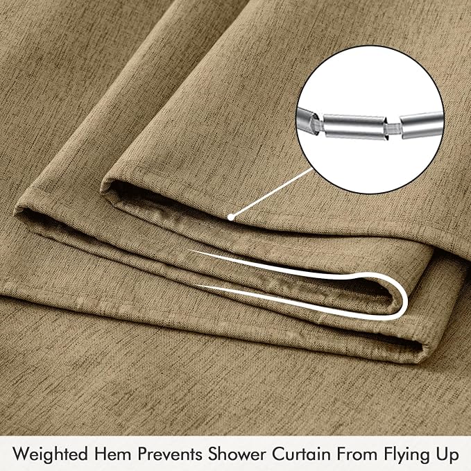 ANRODUO Khaki Extra Long Linen Fabric Shower Curtain Set - W72xL96 | Farmhouse Shower Curtain with 12 Metal Hooks, Waterproof Heavy Duty, Button Hole Design, Machine Washable for Bathroom