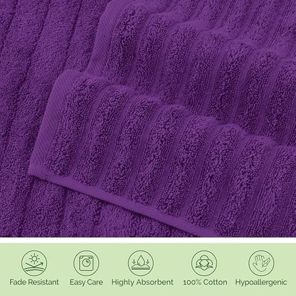 Elegant Comfort Luxury 100% Turkish Cotton Corduroy Ribbed 4 Pack Hand Towel Set 16 x 28 Inch - Absorbent, Super Soft, Quick Dry, Premium Towels for Bathroom, Gym, Spa and Hotel Use, Purple