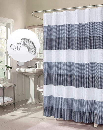 Dainty Home Waffle Weave Waterproof Shower Curtains, Navy 70" x 72", Bath Curtains, Shower Curtain Waterproof Fabric with 12 Roller Ball Hooks