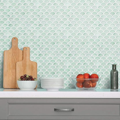 RoomMates TIL4571FLT StickTiles Aqua Scallop Peel and Stick Tile Backsplash (Pack of 8)
