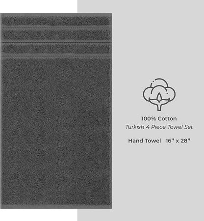 American Soft Linen Luxury Hand Towels for Bathroom, 600 GSM Heawy Weight 16x28 Size 100% Cotton Turkish 4 Piece Hand Face Towel Set, Dark Gray Hand Towels