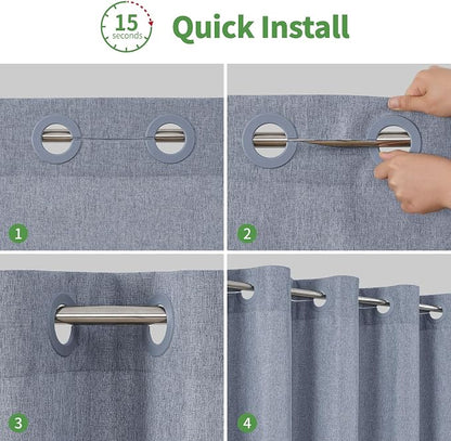 Extra Long No Hooks & No Liner Needed Fabric Shower Curtain,71x86,Blue Grey | Linen Texture,100% Waterproof TPU Laminated Layer,Bottom Magnets,Machine Washable,Hotel Style Bathroom Curtain For Shower,Tub