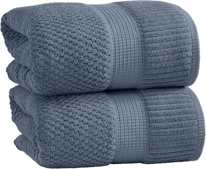 2 Pack Oversized Bath Towels 100% Cotton | Blue Towels | Oeko‑TEX Standard 100 | Soft & Absorbent, Quick‑Dry | Trinity Collection - Flint Stone
