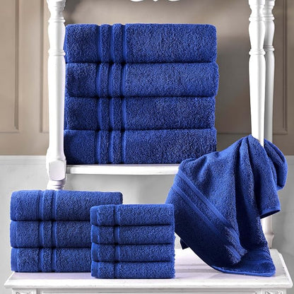 Hawmam Linen Royal Blue Hand Towels 4 Pack Turkish Cotton Premium Quality Soft and Absorbent Small Towels for Bathroom