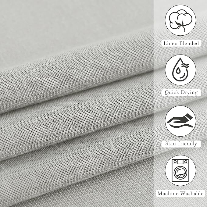 KGORGE Linen Blend Semi-Sheer Shower Curtains Grey for Bathroom | Lightweight Waterproof Fabric for Bathtub, Privacy Assured, Hooks Included, Button Hole, W72 x L84