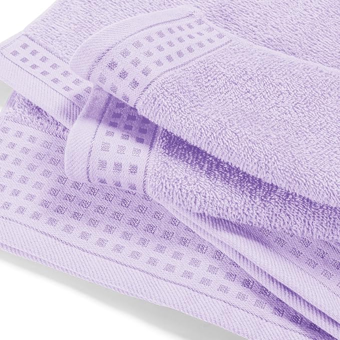 GLAMBURG Ultra Soft 3 Pack Cotton Towel Set, Contains a Bath Towel 28x55 inch, a Hand Towel 16x24 inch & a Wash Coth 12x12 inch, Ideal Everyday use, Compact & Lightweight - Purple