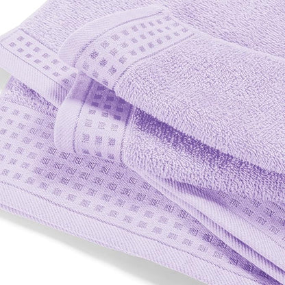 GLAMBURG Ultra Soft 3 Pack Cotton Towel Set, Contains a Bath Towel 28x55 inch, a Hand Towel 16x24 inch & a Wash Coth 12x12 inch, Ideal Everyday use, Compact & Lightweight - Purple