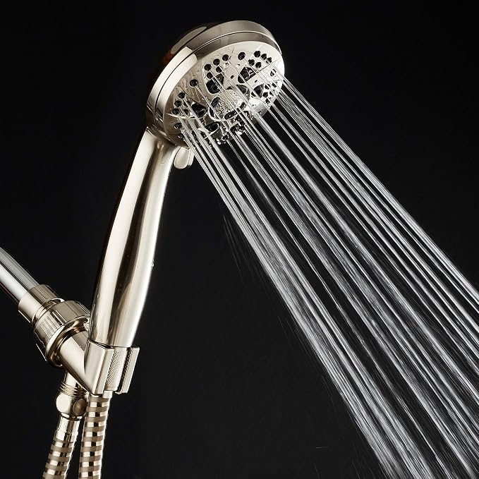 AquaDance High Pressure 6-Setting Hand Held Shower Head with Extra-Long 6 Foot Hose & Bracket – Anti-Clog Nozzles - USA Standard Certified - Top U.S. Brand - ALL BRUSHED NICKEL
