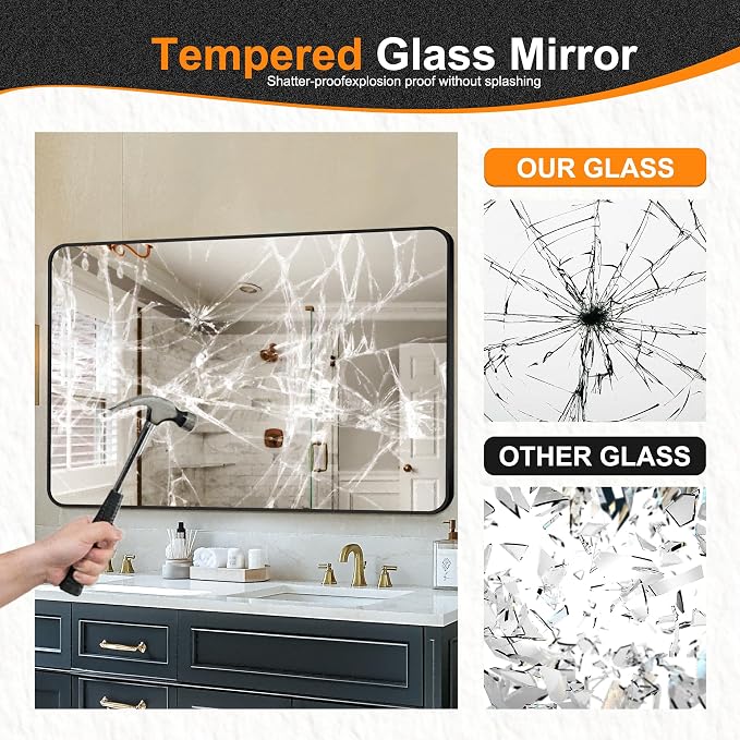 Bathroom Vanity Mirror, Black Framed Mirror for Over Sink, 55x30 | HD glass, distortion-free for makeup and grooming, Sturdy frame, all mounting hardware, hangs horizontal or vertical
