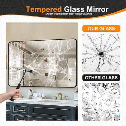 Bathroom Vanity Mirror, Black Framed Mirror for Over Sink, 55x30 | HD glass, distortion-free for makeup and grooming, Sturdy frame, all mounting hardware, hangs horizontal or vertical