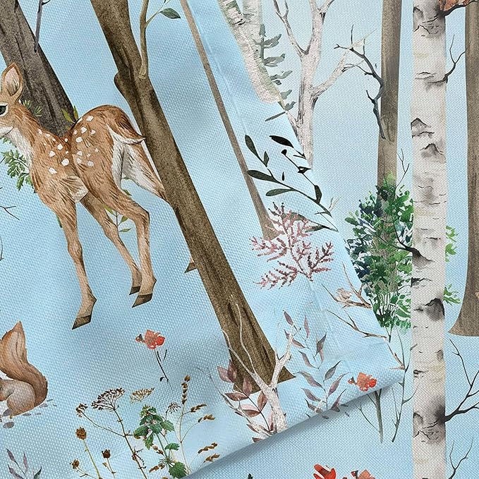 JAWO Rustic Forest Shower Curtains, Lodge Cabin Woodsy RV Shower Curtain, Wildlife Animals Woodland Campers Camping Bathroom Set with Hooks, 60X70 Inch, Blue