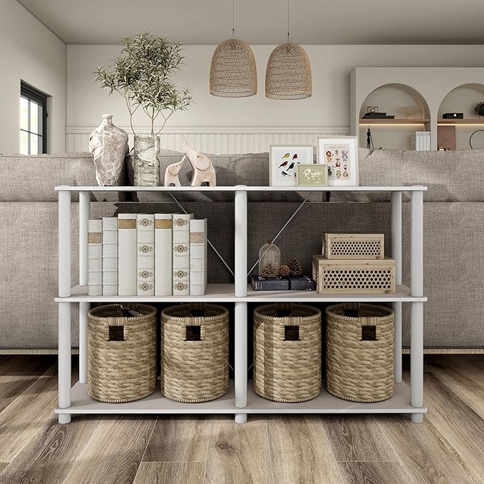 Homes: Inside + Out Apexa Modern 3-Tier Extra Wide Shelving Units, Collectibles Display Shelves, Easy Assembly Console Table, Home Storage Organizer for Living Room, Bedroom, Office, Taupe Grey