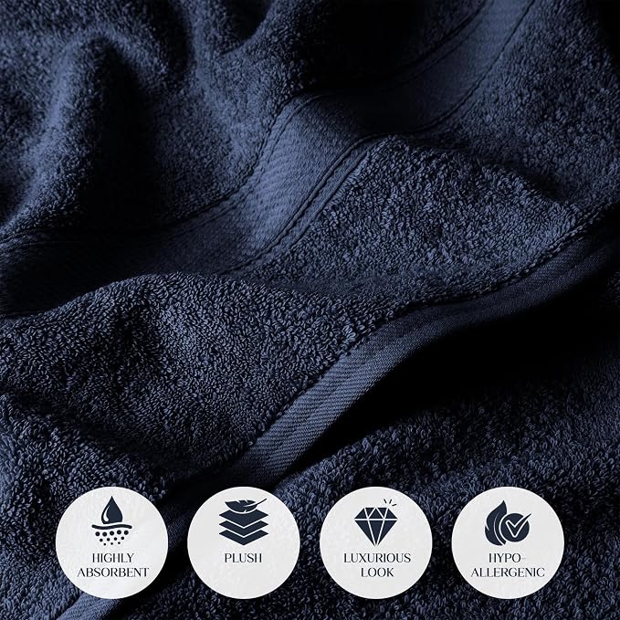 Superior Egyptian Cotton Plush & Absorbent, Bath Towel Set of 4, Navy Blue | Quick Dry, Soft Luxury Towel Set, Bath Essentials for Bathroom, Guest Bath, Spa, 4 Piece Bath, Madeline Towels