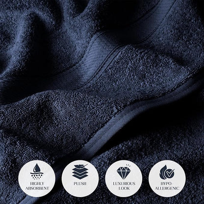 Superior Egyptian Cotton Plush & Absorbent, Bath Towel Set of 4, Navy Blue | Quick Dry, Soft Luxury Towel Set, Bath Essentials for Bathroom, Guest Bath, Spa, 4 Piece Bath, Madeline Towels