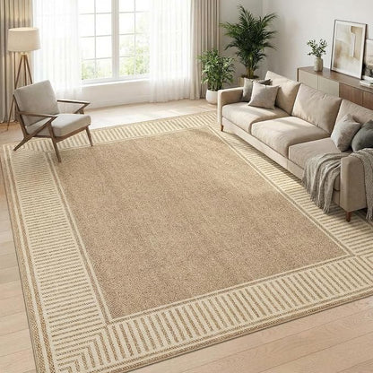 Garvee Modern Bordered Neutral Rugs for Living Room 8x10 Washable Rug Jute | Large Non Slip Low Pile Soft Carpet Foldable Non-Shedding Woven Printed Floor Cover for Bedroom Playroom Nursery Office Dorm