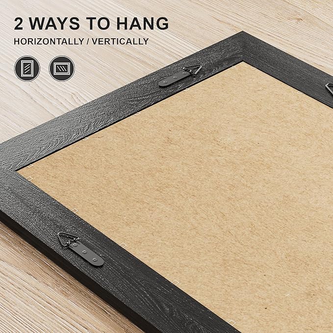 Farmhouse Rustic Wood Framed Bathroom Vanity Mirror for Wall, 26x38, Black | Recessed Stepped Solid Wood Frame, HD Shatterproof Glass, Vertical/Horizontal Mount, for Bathroom Sink, Living Room, Entryway