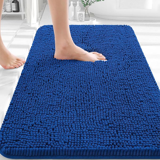 OLANLY Bathroom Rugs 32x20, Extra Soft Absorbent Chenille Bath Rugs | Royal Blue, Quick-Drying Rubber Backing, Machine Washable Bath Mat for Bathroom Floor, Tub and Shower, Home Decor Accessories