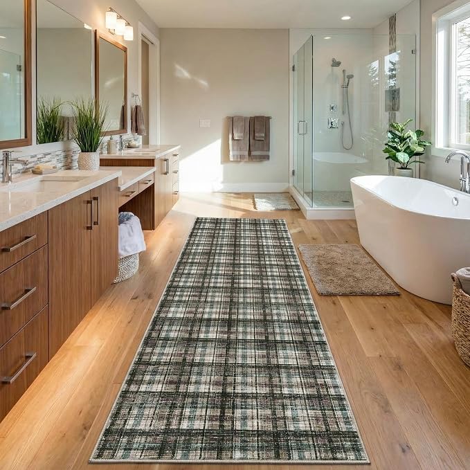 Modern Runner Rug 2x10 Non-Slip Washable Kitchen Runners, Low Pile Non-Shedding Floor Carpet, Stain Resistant Long Accent Rug for Kids Room, Bedroom Laundry Bathroom Foyer