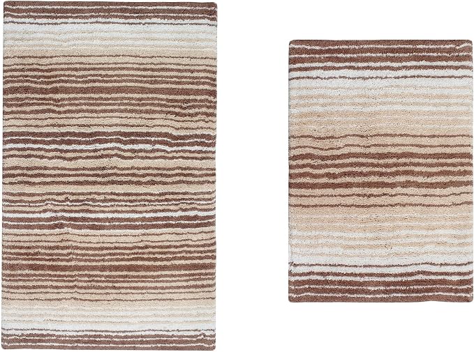 Home Weavers 100% Cotton Gradiation Collection Bathroom Décor | Washable Rug | Bathroom Mat | Kitchen Mat | Bathroom Rug Set | Bath Mat Set | Bath Floor Mat Non Slip, 2 Piece Set(S+M), Beige