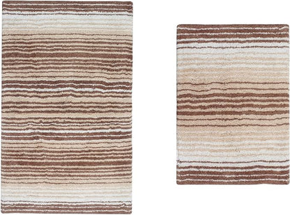 Home Weavers 100% Cotton Gradiation Collection Bathroom Décor | Washable Rug | Bathroom Mat | Kitchen Mat | Bathroom Rug Set | Bath Mat Set | Bath Floor Mat Non Slip, 2 Piece Set(S+M), Beige