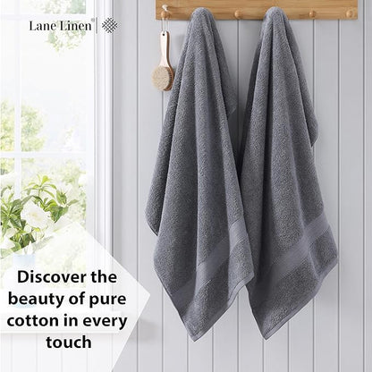 LANE LINEN Towel Set Quick Dry 100% Cotton 4 Piece Soft - Cool Grey | Cotton Towels For Bathroom - Ring-Spun Durability, Ring-Spun Cotton, Terry Weave Comfort, Long-Lasting Comfort
