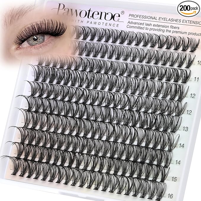 Lash Clusters 200pcs Individual Lashes 30D Cluster Eyelash Extensions 11-16mm Eyelash Clusters Lash Extensions for Self Application (30D, 0.07D, 11-16mm Refill)