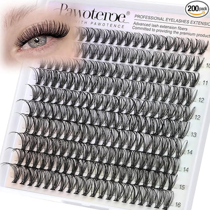 Lash Clusters 200pcs Individual Lashes 30D Cluster Eyelash Extensions 11-16mm Eyelash Clusters Lash Extensions for Self Application (30D, 0.07D, 11-16mm Refill)