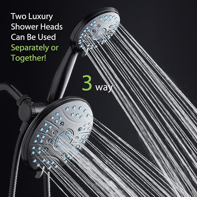 AquaCare 50-mode High Pressure 7 inch Shower Head Combo w/Dual Power Wash | Hygienic Jets, 2-mode Handheld Power Wash for Tub, Tile & Pets, Long 6 ft. Stainless Steel Hose, Extra Wall Bracket / Bronze