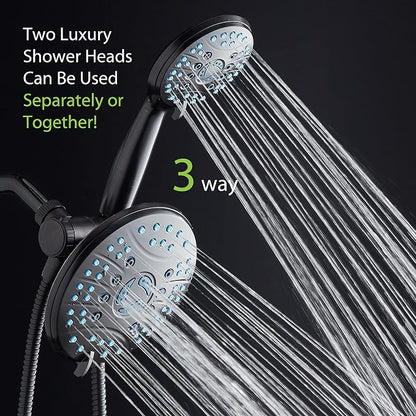 AquaCare 50-mode High Pressure 7 inch Shower Head Combo w/Dual Power Wash | Hygienic Jets, 2-mode Handheld Power Wash for Tub, Tile & Pets, Long 6 ft. Stainless Steel Hose, Extra Wall Bracket / Bronze