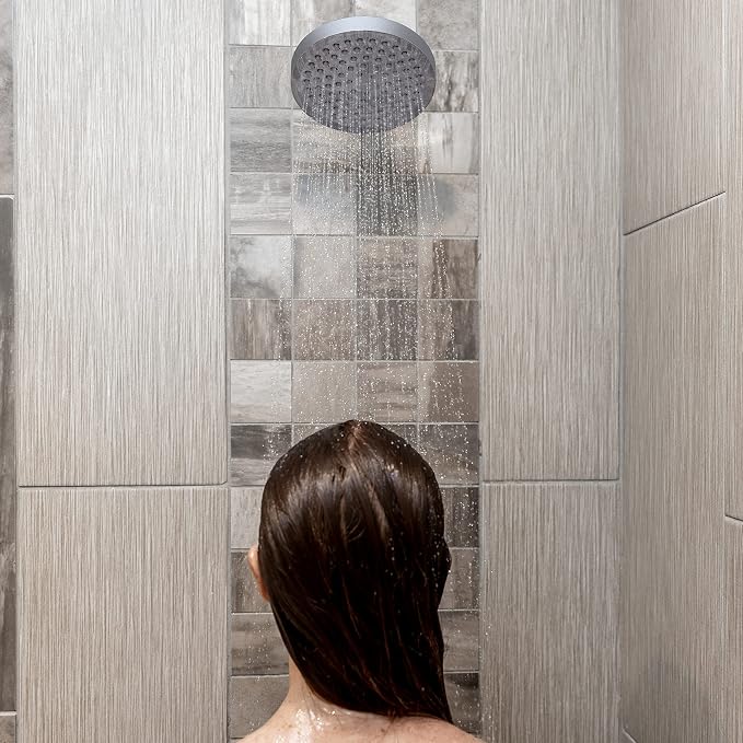 SparkPod Rain Shower Head, 6 Inch Round, Charcoal Grey Finish | High Pressure Shower Heads, 90 Nozzles, Adjustable Showerhead, No Tools Needed, Universal Connection