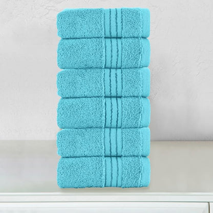Elegant Comfort Premium Turkish Cotton 6 Pack Washcloths Set - 13 x 13 inch, Luxurious Hotel Spa Quality 100% Turkish Cotton 6PC Washcloth Set - Highly Absorbent - Soft Bathroom Towels, Aqua