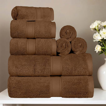 SUPERIOR Egyptian Cotton Ultra Plush & Absorbent, 8 Piece Set, Chocolate | Quick Dry, Soft Luxury Towel Set, Bath Essentials, Guest Bath, Spa, 2 Bath, 2 Hand, 4 Face Towels, Madeline Towels