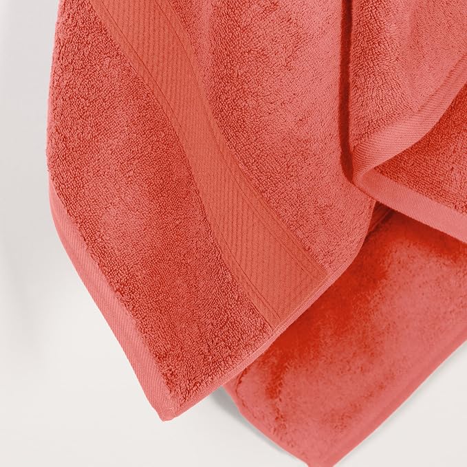 Superior Egyptian Cotton Plush & Absorbent, Bath Towel Set of 2, Coral | Quick Dry, Soft Luxury Towel Set, Bath Essentials for Bathroom, Guest Bath, Spa, 2 Piece Bath, Madeline Towels