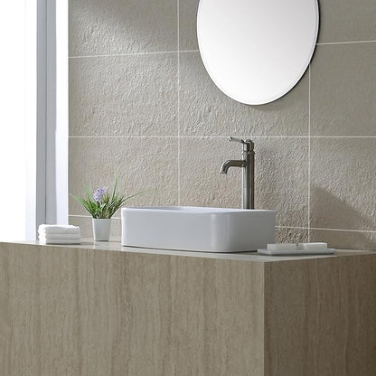 Kraus KCV-122-SN Ceramic Above counter Rectangular Bathroom Sink, 19.44 x 11.84 x 5 inches, Satin Nickel/White