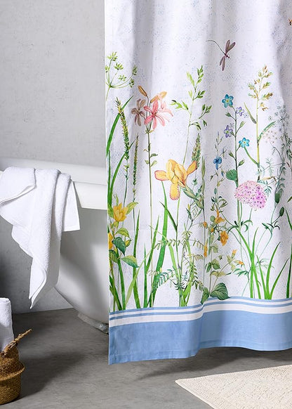 Maison d' Hermine Shower Curtain 100% Cotton One Panel 70"x72" Washable Fabric Shower Curtains for Bathroom, Easy Hanging with 12 Button Holes - Home Hotel Spa Easter Gifts (Fleurs De Mai)