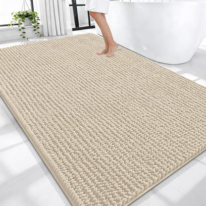 OLANLY Thick Chenille Large Bathroom Rugs 70x46, Absorbent Bath Mat, Sand | Soft Bath Rugs, Rubber Backing, Machine Wash Dry, Bath Mats for Bathroom, Tub and Shower, Home Decor Accessories