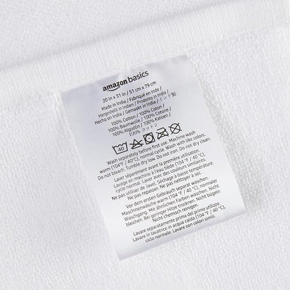 Amazon Basics Non-Slip Cotton Bath Mat, 100% Cotton Absorbent, Machine Washable, 31" L x 20" W, Bright White (Pack of 2)