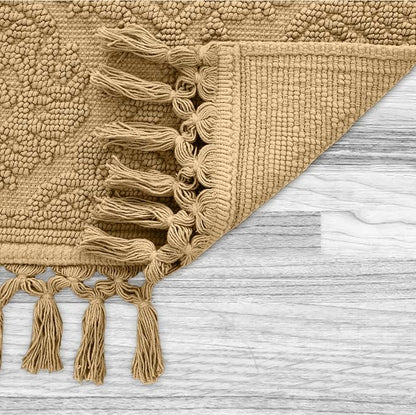 Jean Pierre - Ricardo Bath Mat, Woven Fringe Bathroom Rugs, 100% Cotton, Premium Bathroom Decor - Measures 17" x 31" - Linen