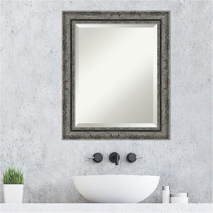 Amanti Art Black Bathroom Mirror for Over Sink, 24x20 Filigree Matte Black Rectangle Vanity Mirror, Small Traditional Frame, Hangs Horizonally and Vertically, Bathroom Wall Decor, Beveled Edge
